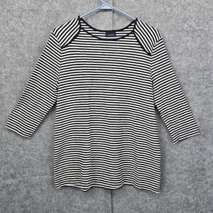 Who What Wear Top Women XL‎ Black White Striped Long Sleeve Round Neck Shirt